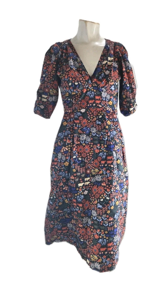 Vestido feminino Smoking Lily estampa animal pequeno étnico floral boho algodão orgânico - Imagem 1 de 4