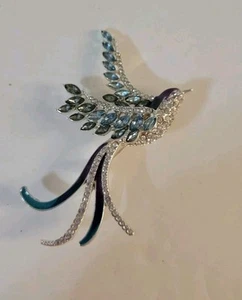 Anne Klein Bird Enameled Rhinestone Brooch Silvertone Blue New - Picture 1 of 6