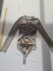 Ladies Bodysuit Zara Size S Long Sleeve Part Sheer Grey 31268 - Picture 1 of 16