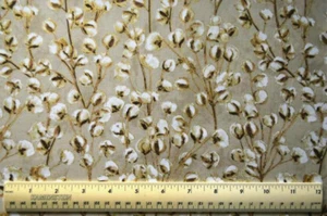 Cotton bolls metallic plants harvest 26" cotton fabric Timeless Treasures - Picture 1 of 2
