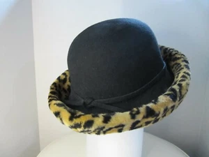 Vintage Betmar Damen Wolle Bumper Hut Tiermotiv Krempe Gepard schwarz Hergestellt in den USA - Bild 1 von 10