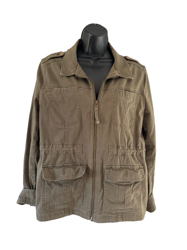 Chaqueta utilitaria Express verde militar para mujer bolsillos cuello falso manga larga talla M Foto 1 de 4
