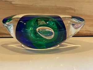 MUNDGEBLASENER KUNSTGLAS BRIEFBESCHWERER Murano Stil Kobaltblau/Grün/Klar - Bild 1 von 11