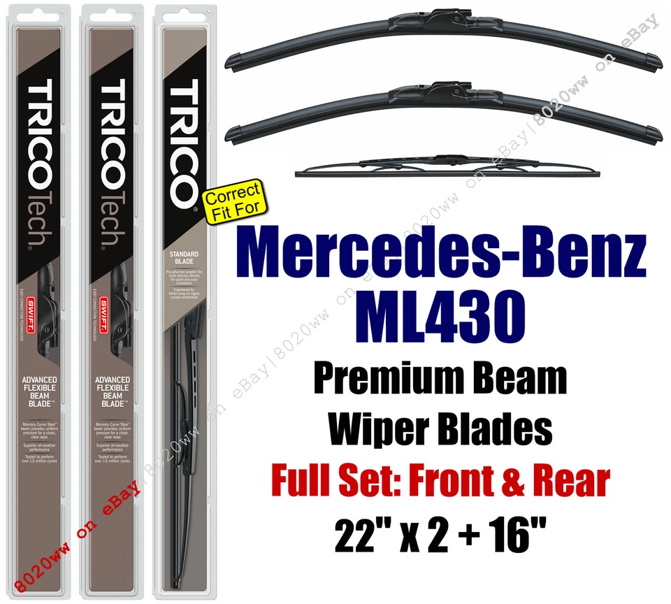 Limpiaparabrisas 3pk delantero trasero apto 1999 Mercedes-Benz ML430 19220x2/30160 Foto 1 de 1