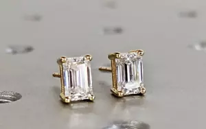 In 14K Yellow Gold 4Ct Women's Perfect Gift Stud Earrings Lab Grown Diamond/CVD - Picture 1 of 14
