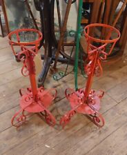 Pair Vintage Wrought Iron Garden Plant Stands 24 inch rare