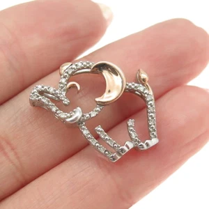 ALWAND VAHAN Sterling Silver & 14K Gold Real Round-Cut Diamond Elephant Pendant - Picture 1 of 7