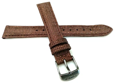 New Midsize Unisex 16mm Timex Brown w/Metallic Gold Genuine Leather Watch Band - Image 1 of 4
