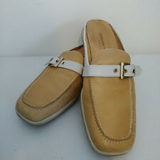 Adrienne Vittadini Leather Slides Womens 7.5 M Buckle Square Toe Flats Italy