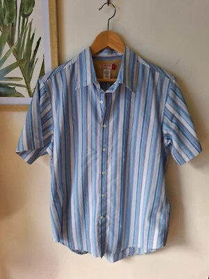Guess Jeans Vintage Button Up Shirt 90s 00s Y2k Short Sleeve Blue Stripe Large - Image 1 of 4