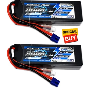 NHX Muscle Pack 2S 7.4V 8000mAh 100C Hard Case Lipo Battery (2) w/ EC3 Connector - Picture 1 of 3