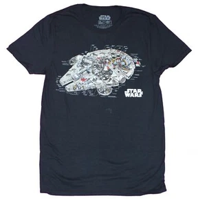 Star Wars  Adult New T-Shirt - Millennium Falcon Blown Out Schematics Pic - Picture 1 of 1