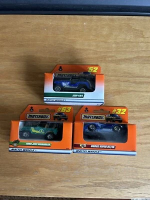 Matchbox Lot Blue Jeep #52 Green 98 Jeep Wrangler #63, Blue Dodge Viper #32 - Image 1 of 4