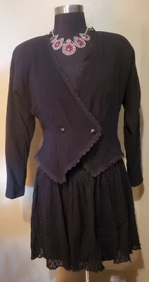 Vintage 80s Dorado Fashion Black Lace Mini Skirt Set Sz S/M - Image 1 of 4