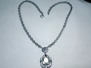 ...Art Deco Silver Tone, Marcasites, Crystal Pendant Necklace... - Picture 1 of 15