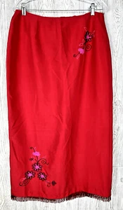 Vintage 90er Clio rot Seide bestickt Maxi Bleistiftrock Gr 14 Perlen Saum gefüttert - Bild 1 von 12