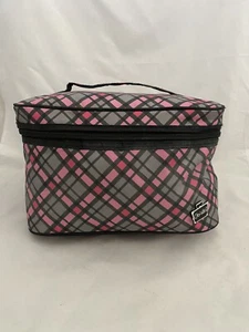 Caboodles Soft Handle makeup case Grey Plaid W/Pink Interior And Mirror Zipper - Picture 1 of 9