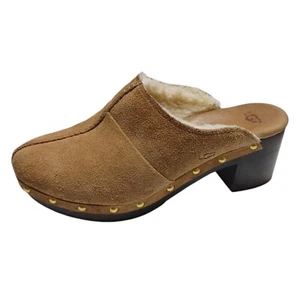 UGG Kassi Clogs Chestnut Brown Suede Shearling Lined Studs 1013601 Womens Size 7 - Picture 1 of 9