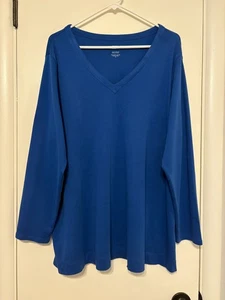 Camisa túnica top J. Jill para mujer Plus L/S Simply Supima abertura lateral cuello en V 2X azul - Imagen 1 de 9