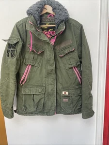 Superdry Ladies Khaki Padded Jacket Size Large Approx 14 - Picture 1 of 22