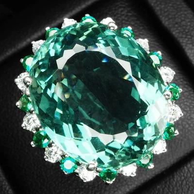 ANILLO ATERCIOPELADO VERDE AZULADO TURMALINA 24,65 QUILATES PLATA ESTERLINA 925 HECHO A MANO TALLA 6,5 Foto 1 de 4