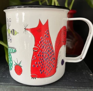 RARA tazza caffè smaltata Arabia vintage volpe gatto topo maiale finel made in finland - Foto 1 di 13