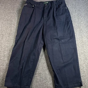 Vintage Ralph Lauren Hose Damen Größe 14 Marine 100 % Baumwolle Weites Bein Plissee - Bild 1 von 15