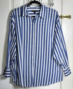 Camisa Banana Republic Mujer Azul Rayas Manga Larga Abotonada Talla L - Imagen 1 de 4