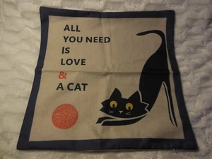 Cat Pillow Case 17" Square NEW Love & Cat Blue - Picture 1 of 3