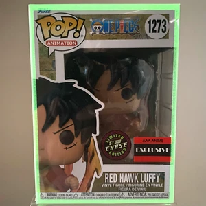Chase GITD One Piece Luffy Red Hawk Funko Pop Exclusive Figure in GITD Protector - Picture 1 of 3