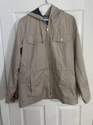 Laura Scott Womens Rain Jacket w/ Hood Preowned M, Long Sleeve, Hood Cream/Tan - Image 1 of 4