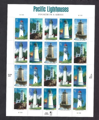 US Scott# 4150a 2007 41c Booklet Pane of 20 Pacific Lighthouses V11111 UL MNH VF - Image 1 of 2