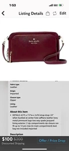 Kate Spade Burgundy, Cross Body Purse - Picture 1 of 9