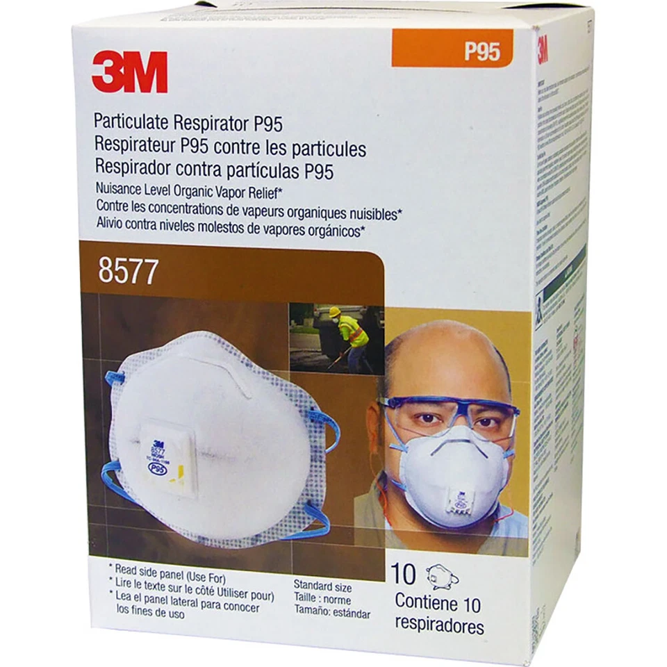 3M 8577 P95 Particulate Respirator Masks Organic Vapor Exhalation Valve 10/BX - Image 1 of 3