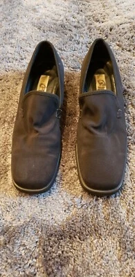 MERONA 1990s RETRO VINTAGE SLIP ON BLACK FABRIC UPPER WOMEN HEEL 6.5 SHOE - Image 1 of 4