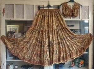 Earthy brown-multi TIERED MAXI SKIRT+CROP TOP *spring summer festival 8/10-12/14 - Picture 1 of 6