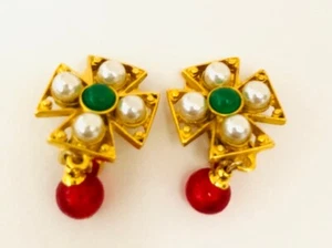 Ben-Amun Women's 24k Gold Plated Multi-Stone Pearly Drop Clip-On Earrings - Picture 1 of 18