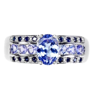 925 Sterling Silver Ring Oval Tanzanite 7x5mm Sapphire Natural Gemstone Jewelry - Picture 1 of 10