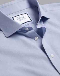 CHAS TYRHITT Extra Slim Fit STEEL BLUE Non-Iron Spread Collar Shirt 16.5x35" $99 - Picture 1 of 6
