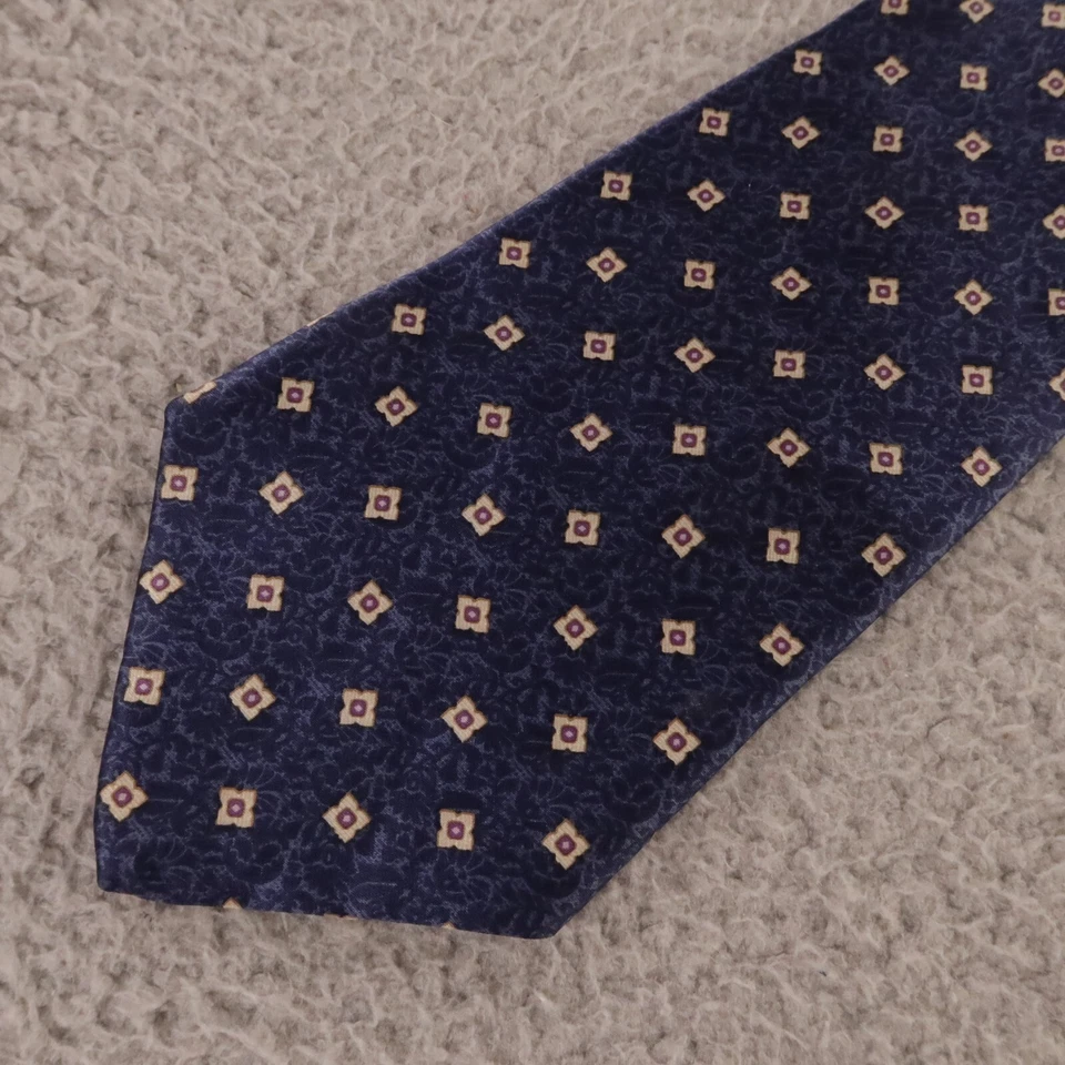Corbata Claiborne Vintage Azul Púrpura Floral Cuadrados 100% Seda Hecha en EE. UU. 4" Foto 1 de 4