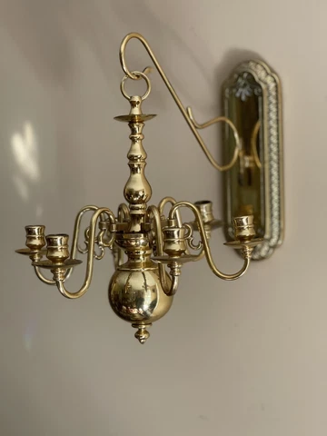 Vintage Brass Sanctuary Chandelier Flemish Colonial Williamsburg Style Sconce Cover