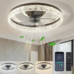 20" Modern Fan Lights Flush Mount LED Ceiling Light kit With Remote APP Control - Picture 1 of 12