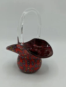Cesta de cristal bohemia vintage rubí rojo arándano floral estilo Murano - Imagen 1 de 12