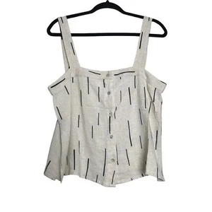 Grade & Gather Cream Stripe Button Front Linen Blend Crop Top Womens Sz L Beach - Picture 1 of 8