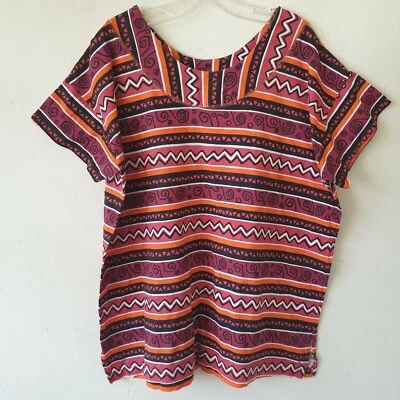 Vintage 90s DP Aztec Stripe Tunic T Shirt Sz L 16 18 Orange Burgundy - Image 1 of 4