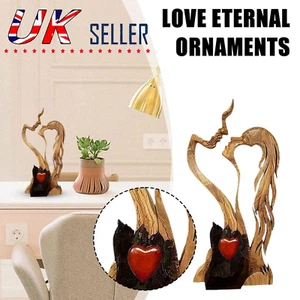 Kissing Statue-Love Eternal Wood Ornaments Wooden-Heart Desktop Sculpture Couple - Picture 1 of 10