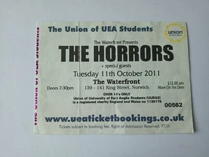 The Horrors Waterfront Norwich Gig Concert Used Ticket 2011 - Imagen 1 de 2