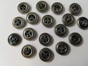 VINTAGE BUTTONS SET OF 12 SMALL GREY PEARL GOLD METAL TUZ2174 - Picture 1 of 2
