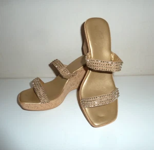 Gold Wedge sandals Italian "Rapisardi" Beaded Straps size UK 5.5 EU 38 - Picture 1 of 12