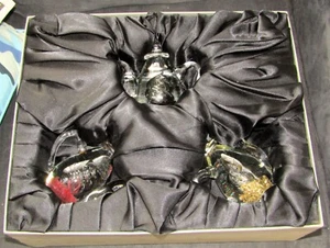 Vintage set of 3 Art Glass Paperweight Coffee pot Teapot Collection Original Box - Picture 1 of 15